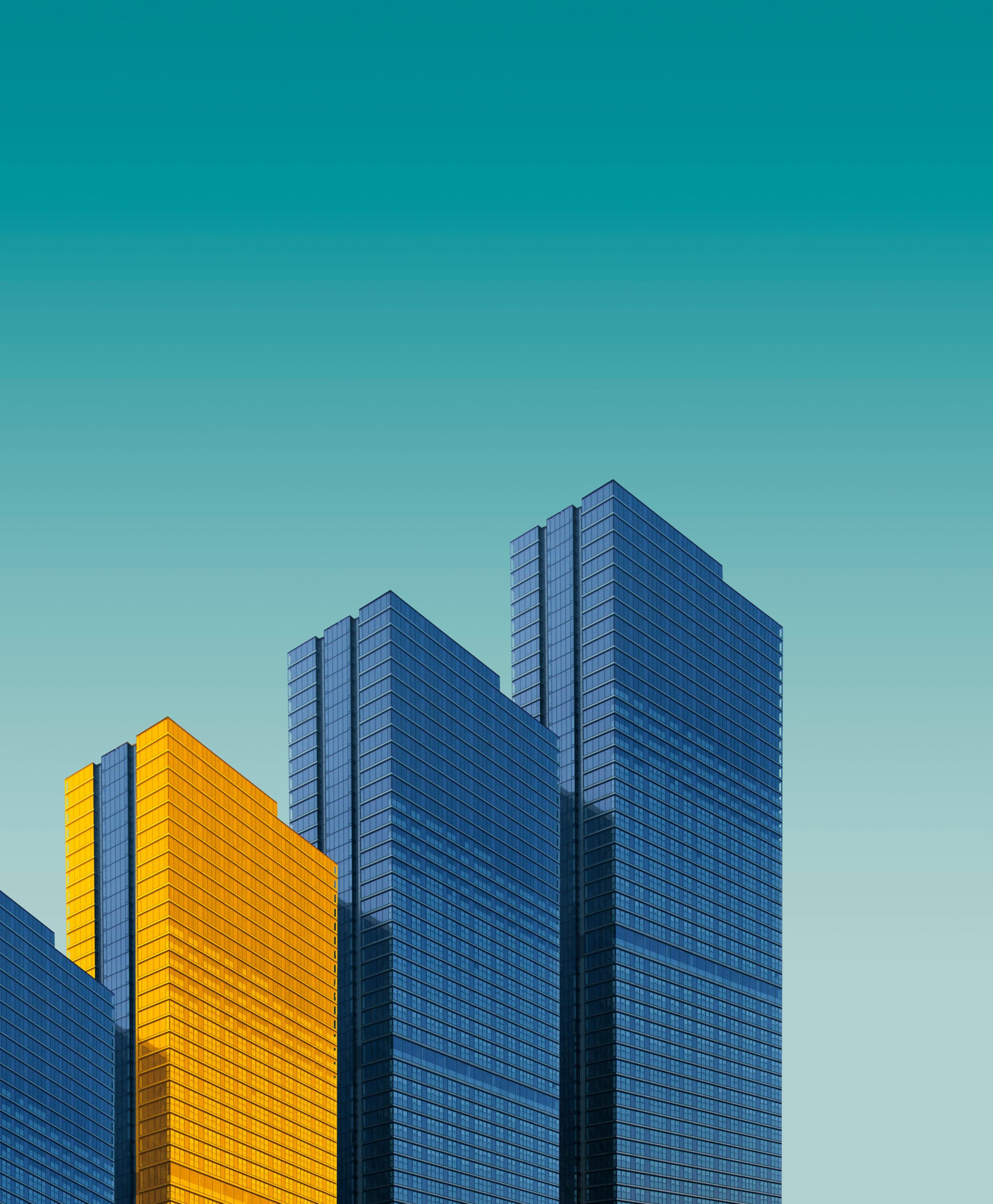 blue and yellow building with sky